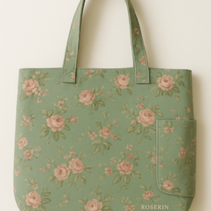 Aesthetic Green Totebag with pocket in side bag